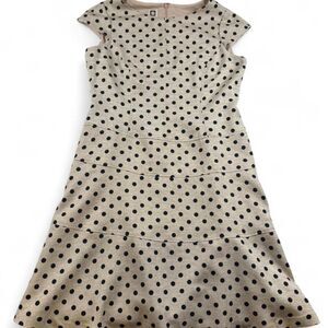 Anne Klein Khaki Black Polka Dot Midi Dress - Size 14